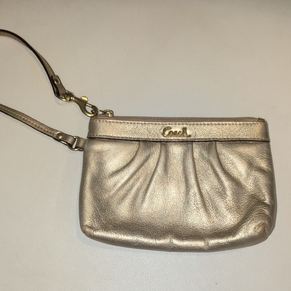 Coach Shimmering Gold Leather Wristlet